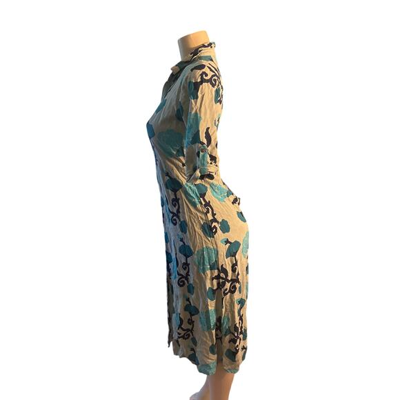 Women XS Bombay & Paisley Button Shirt Dress Green Floral Print Midi - Picture 3 of 6
